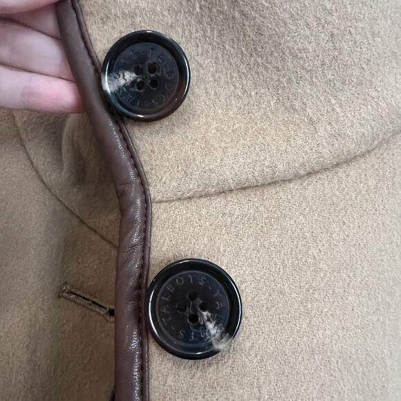 Talbots Tailored Wool Cape L/XL Plus Size Brown Faux Leather Trim Shrug Sweater - Picture 9 of 10